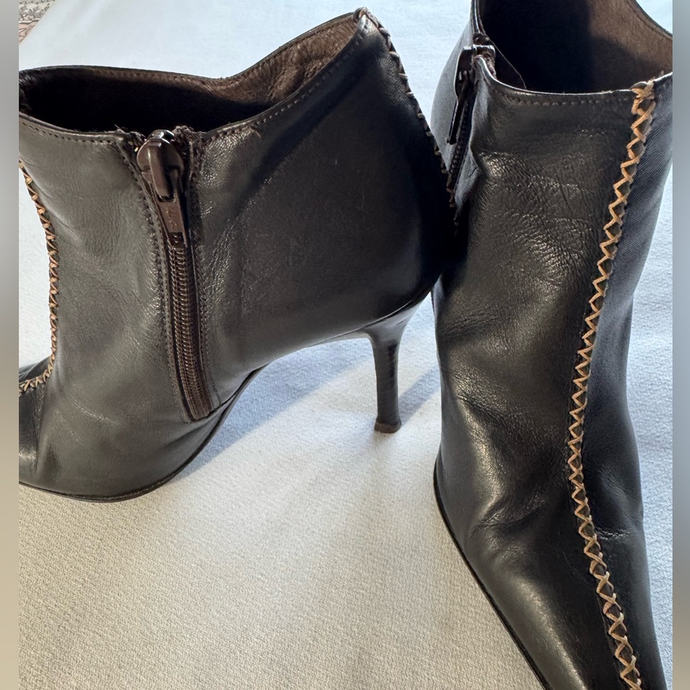 Paloma Barcelo Black Pointed Toe Fine Soft Leather Stiletto Heel Ankle Boots - Picture 3 of 5